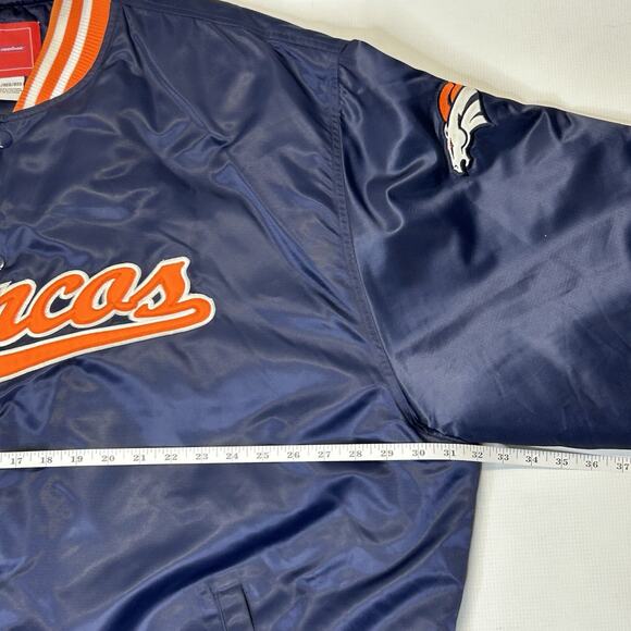 Vintage Denver Broncos Jacket Mens 3XL NFL Satin Bomber Reebok Blue Orange Snap - Picture 16 of 16